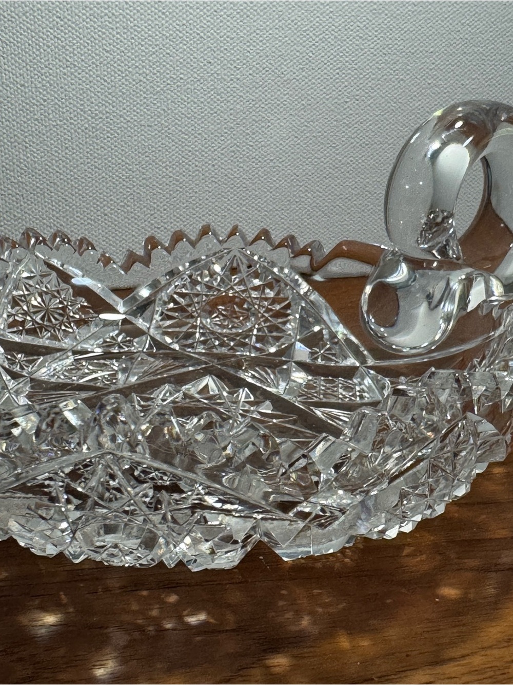 Vintage 1950’s Deep “American Brilliant” Cut Lead Crystal Candy Dish With Handle